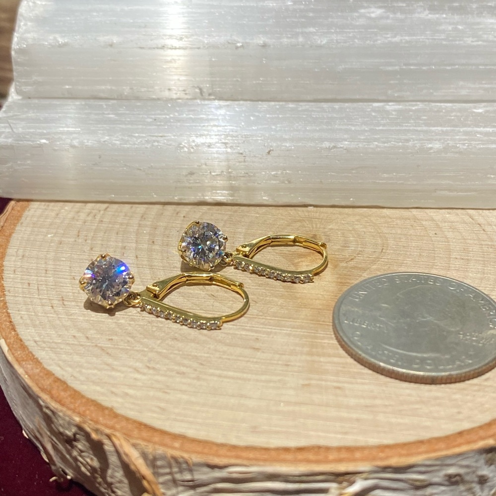925 Gold Overlay CZ Crown 👑 Droplet Earrings 💛✨